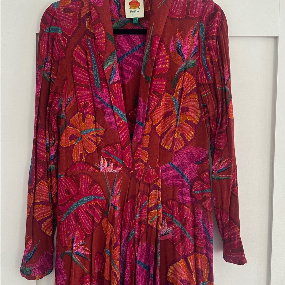 Farm Rio Red Delicate Leaves Maxi Dress Size Medium - Picture 12 of 12